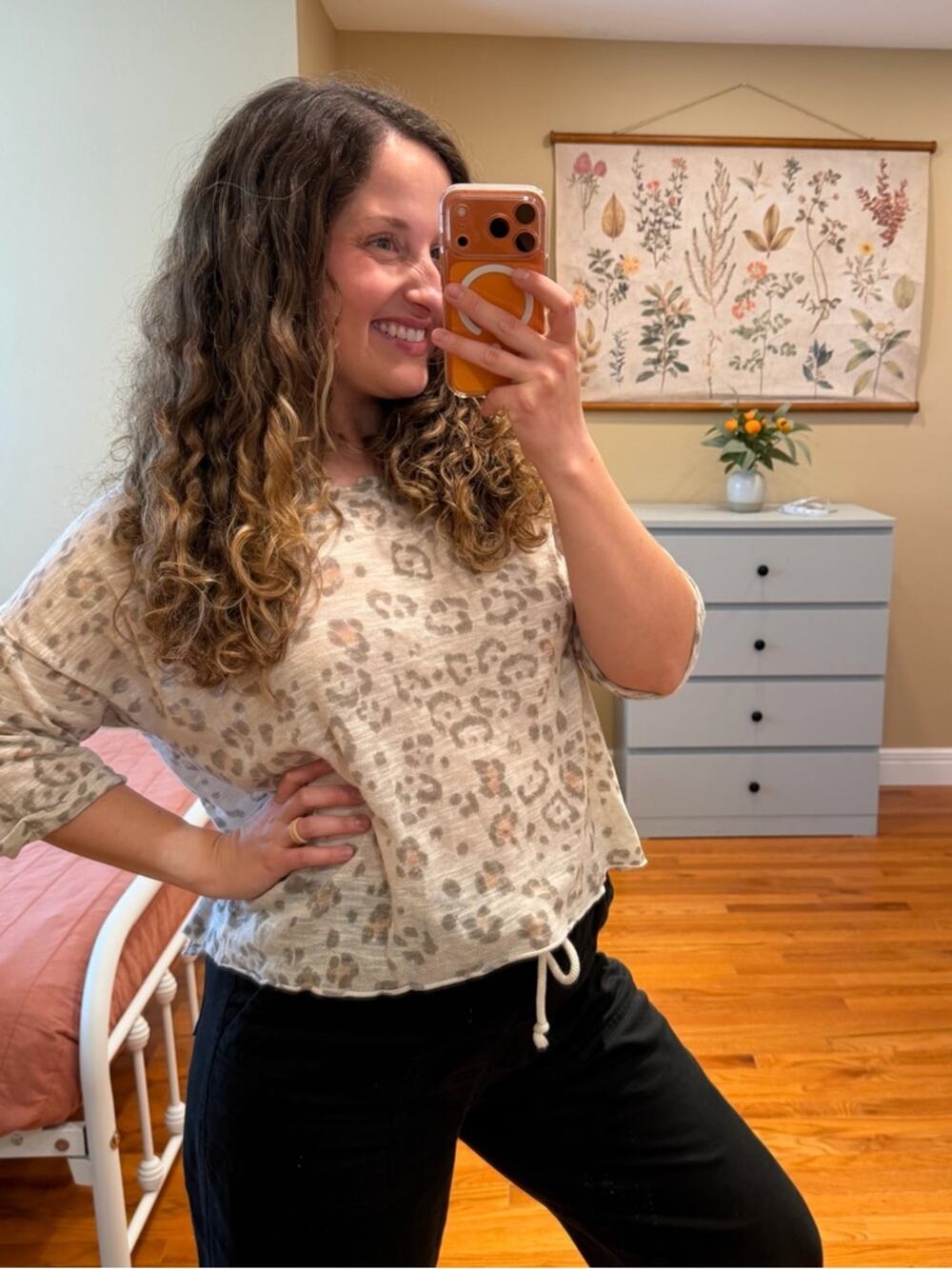 Rebecca Taylor Gray Beige Leopard Print Sheer Sweater Top Small